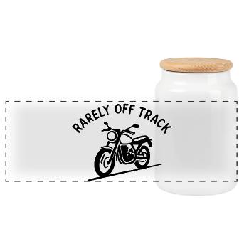 rarely off track motorcycle - Panoramic Cookie Jar with Wooden Lid - white - Front