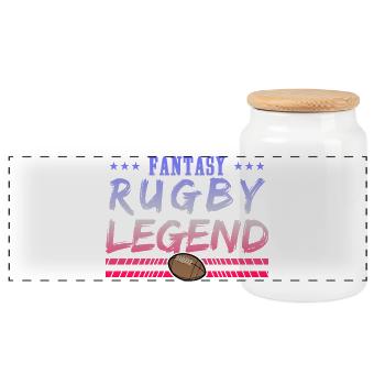 Fantasy Rugby Legend – Rugby Passion Gift - Panoramic Cookie Jar with Wooden Lid - white - Front