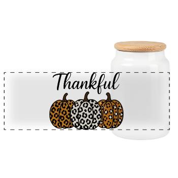 Leopard Kürbis Herbst Dankbar - Panorama Keksdose mit Holzdeckel - Weiß - Vorne