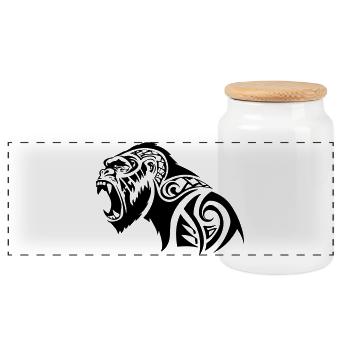 Gorille tribal à dos argenté - Boîte à biscuits avec couvercle en bois - blanc - Devant