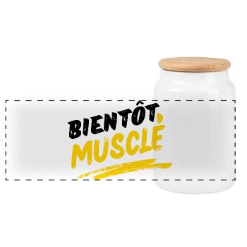 Energetic Muscular Design in Urban Style - Panoramic Cookie Jar with Wooden Lid - white - Front