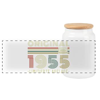 Original 1955 Vintage Retro-Geburtstagsgeschenk - Panorama Keksdose mit Holzdeckel - Weiß - Vorne