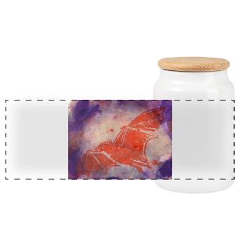 Mystical red bat in watercolor style - Panoramic Cookie Jar with Wooden Lid - white - Front