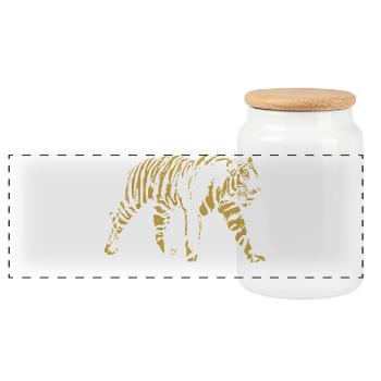 Wilder Tiger, Altmodisch, Abbildung - Panorama Keksdose mit Holzdeckel - Weiß - Vorne