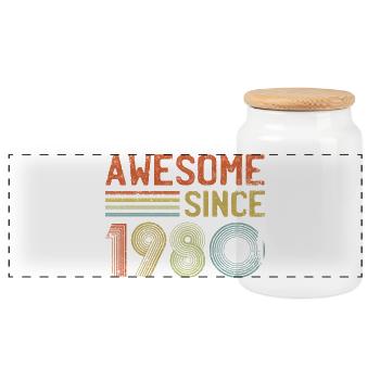 Retro 1980s Gradient Typography Design - Panoramic Cookie Jar with Wooden Lid - white - Front