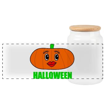 HALLOWEEN. PUMPKIN. HALLOWEEN PUMPKIN - Panoramic Cookie Jar with Wooden Lid - white - Front