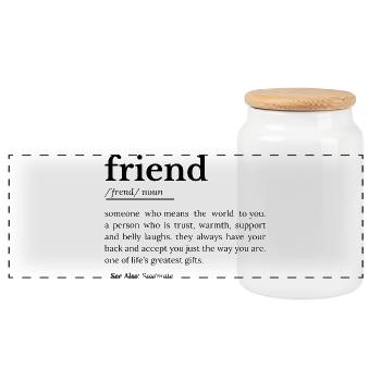 Friend funny definition - Panoramic Cookie Jar with Wooden Lid - white - Front