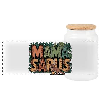  MAMASAURUS Dino Mama Mit Baby Dschungel Blätter T - Panorama Keksdose mit Holzdeckel - Weiß - Vorne
