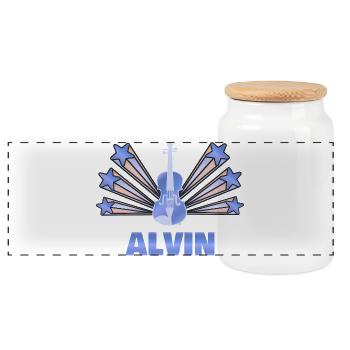 Alvin as a musical instrument - Panoramic Cookie Jar with Wooden Lid - white - Front