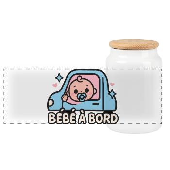 Baby on pastel board in car - Panoramic Cookie Jar with Wooden Lid - white - Front