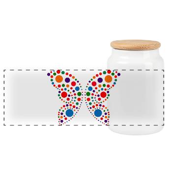 T-shirt papillon tacheté | Graphique de points colorés - Boîte à biscuits avec couvercle en bois - blanc - Devant