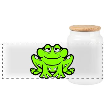 Frog toad smiles funny sitting comic happy - Panoramic Cookie Jar with Wooden Lid - white - Front