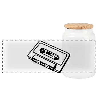 Retro Kassette – Old School Mixtape Musik Desig - Panorama Keksdose mit Holzdeckel - Weiß - Vorne