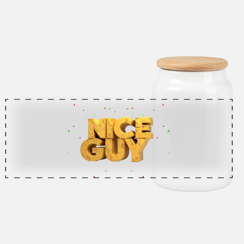 Nice Guy – Monumentale Sandstein-Buchstaben & Konf - Panorama Keksdose mit Holzdeckel - Weiß