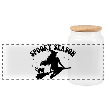Spooky Season Witch Illustration - Panoramic Cookie Jar with Wooden Lid - white - Front