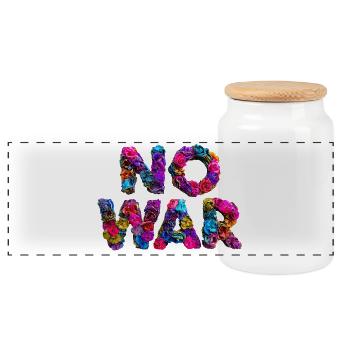Blumenbuchstaben NO WAR, Kein Krieg - Panorama Keksdose mit Holzdeckel - Weiß - Vorne