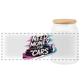 Need Money for Cars – Tuning & Car-Lifestyle - Panorama Keksdose mit Holzdeckel - Weiß - Vorne
