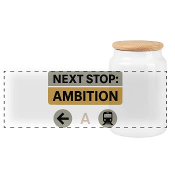 Next Stop: Ambition – Motivation Design - Panorama Keksdose mit Holzdeckel - Weiß - Vorne