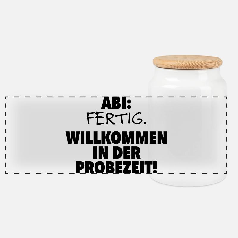 Abitur finished - Panoramic Cookie Jar with Wooden Lid - white