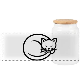 Sleepy Cat Silhouette - Panoramic Cookie Jar with Wooden Lid - white - Front
