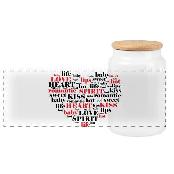 Liebes Typo Collage Herzklang - Panorama Keksdose mit Holzdeckel - Weiß - Vorne