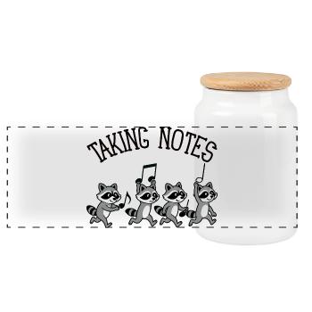 Raccoon Musical Notes Music - Panoramic Cookie Jar with Wooden Lid - white - Front
