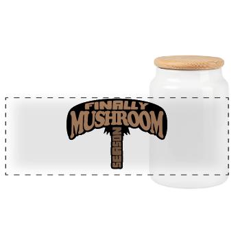 finally mushroom season design - Panoramic Cookie Jar with Wooden Lid - white - Front
