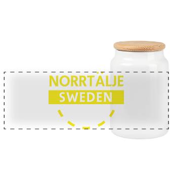 Norrtälje Schweden Rundes Logo - Panorama Keksdose mit Holzdeckel - Weiß - Vorne