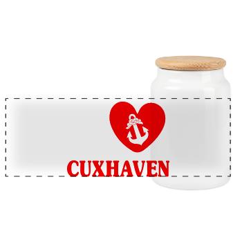 Vacances à la mer du Nord J’AIME CUXHAVEN Lustig - Boîte à biscuits avec couvercle en bois - blanc - Devant