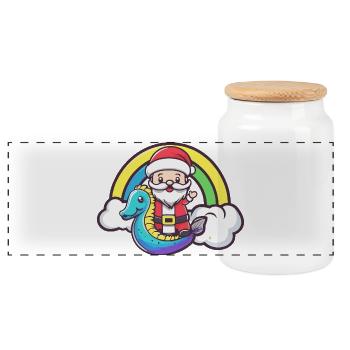 Seahorse Santa Claus Christmas - Panoramic Cookie Jar with Wooden Lid - white - Front