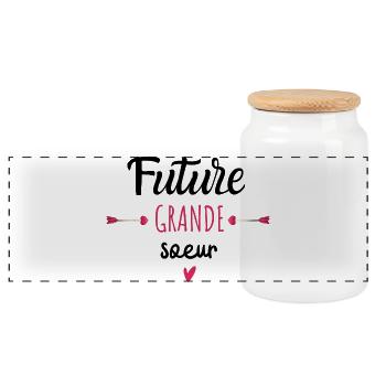 Future grande sœur - idée cadeau annonce grossesse - Boîte à biscuits avec couvercle en bois - blanc - Devant