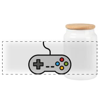 Retro Control Silhouette Gamer Game Console - Panoramic Cookie Jar with Wooden Lid - white - Front