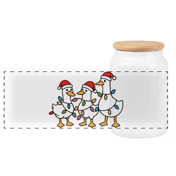 Festliche Ente Trio Weihnachtslichter - Panorama Keksdose mit Holzdeckel - Weiß - Vorne