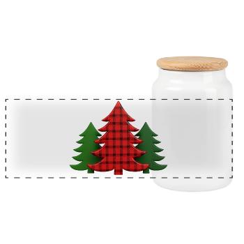 Plaid Tree Christmas Trees Christmas Tree - Panoramic Cookie Jar with Wooden Lid - white - Front