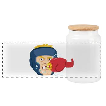 Cartoon Boxing Head Blow - Panoramic Cookie Jar with Wooden Lid - white - Front