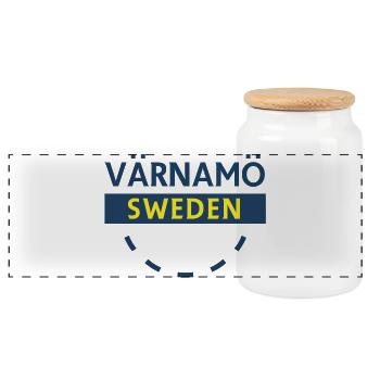 Värnamo Schweden Abzeichen - Panorama Keksdose mit Holzdeckel - Weiß - Vorne
