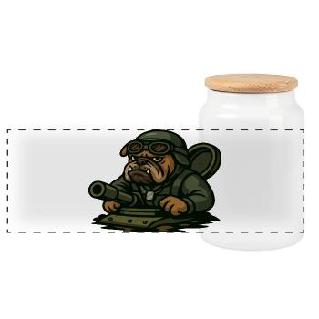 Bulldog char pilote militaire mascotte dessin animé art - Boîte à biscuits avec couvercle en bois - blanc - Devant