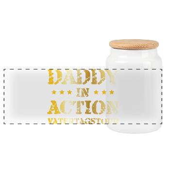 Daddy in Action Father's Day Tour / Father's Day - Panoramic Cookie Jar with Wooden Lid - white - Front