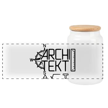 Conception architecte avec outil de dessin - Boîte à biscuits avec couvercle en bois - blanc - Devant