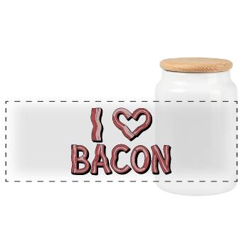 I Heart Bacon Illustration - I LOVE BACON - Panoramic Cookie Jar with Wooden Lid - white - Front