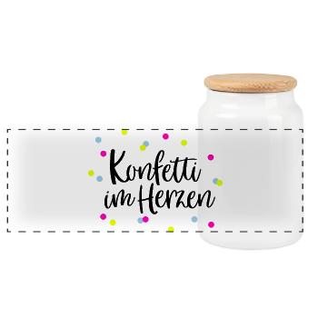 Konfetti im Herzen | Fasching Gruppenoutfit | Bunt - Panorama Keksdose mit Holzdeckel - Weiß - Vorne