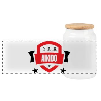 Aikido - Martial Art - Aikido - Panoramic Cookie Jar with Wooden Lid - white - Front