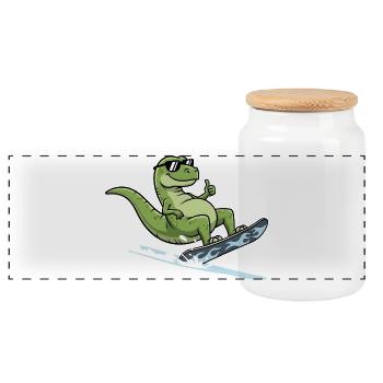 Cooler Dinosaurier Surfer Mit Sonnenbrille - Panorama Keksdose mit Holzdeckel - Weiß - Vorne
