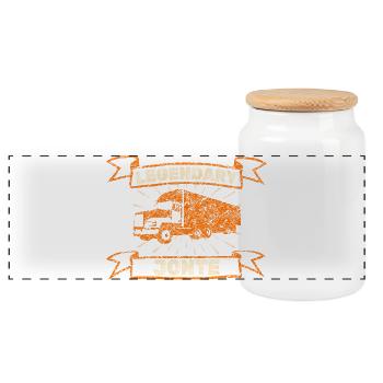 Jonte as a trucker - Panoramic Cookie Jar with Wooden Lid - white - Front