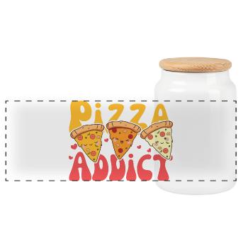 Pizza Addict à la pizza, pizzas Kawaii mignonnes, tranches de pizza sucrées - Boîte à biscuits avec couvercle en bois - blanc - Devant
