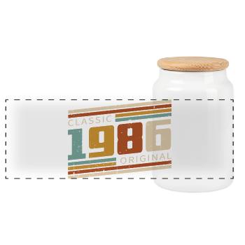 Original 1986 Vintage Vintage Birthday Retro - Panoramic Cookie Jar with Wooden Lid - white - Front