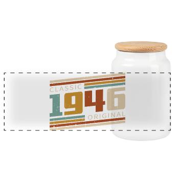 Original 1946 Jahrgang Vintage Geburtstag Retro - Panorama Keksdose mit Holzdeckel - Weiß - Vorne