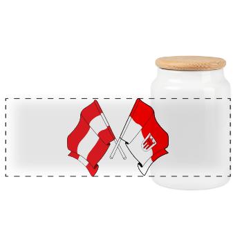 Austria & Vorarlberg Crossed Flags - Panoramic Cookie Jar with Wooden Lid - white - Front