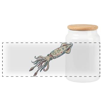 Embroidered squid – sea design (printed) - Panoramic Cookie Jar with Wooden Lid - white - Front