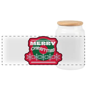 Merry Christmas Vinyl Circle - Panoramic Cookie Jar with Wooden Lid - white - Front